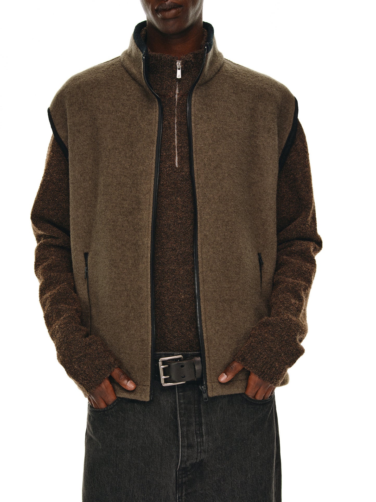 Wool Zipper Stand Collar Vest