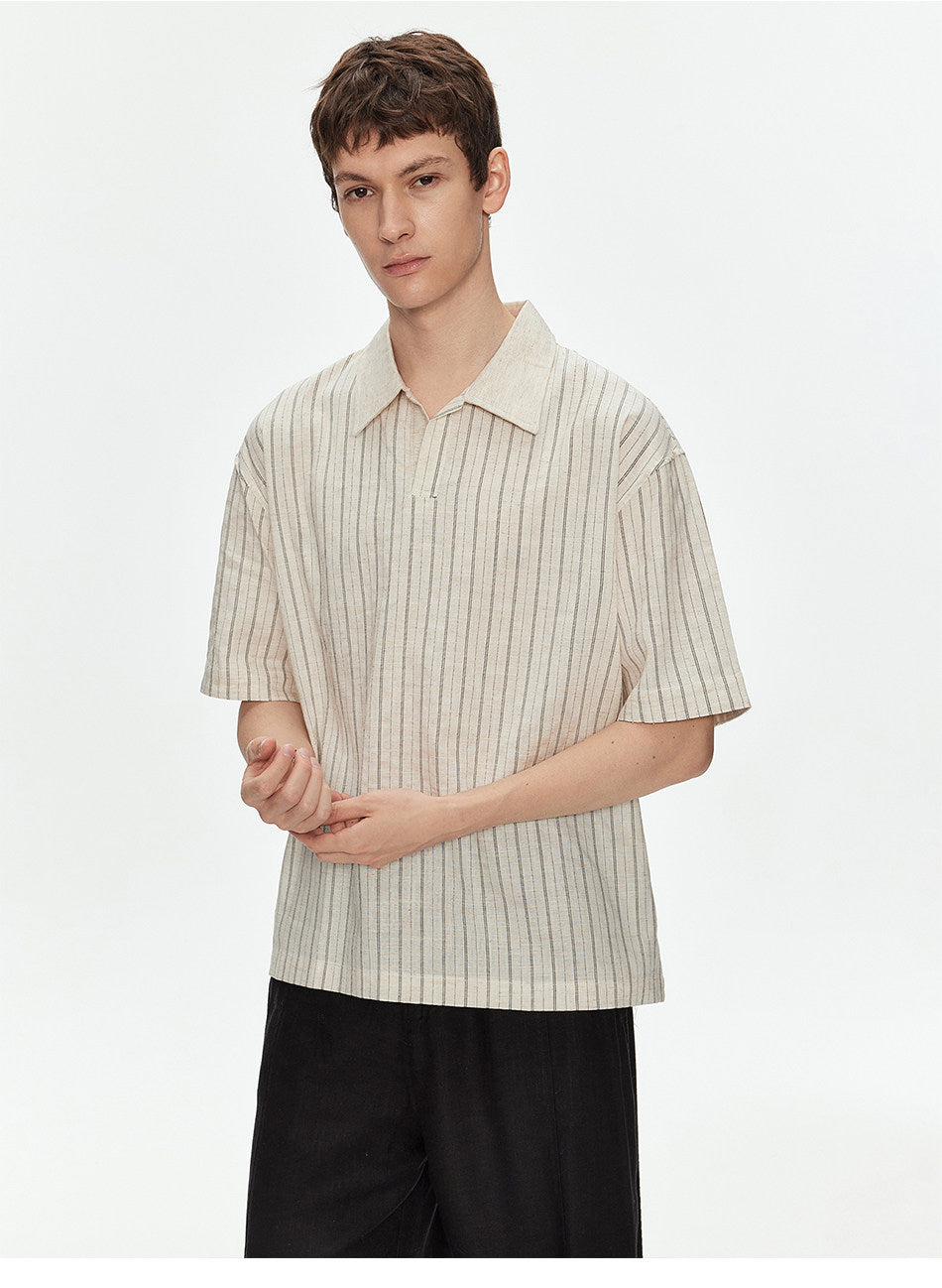 Cuban-Collar Striped Shirt