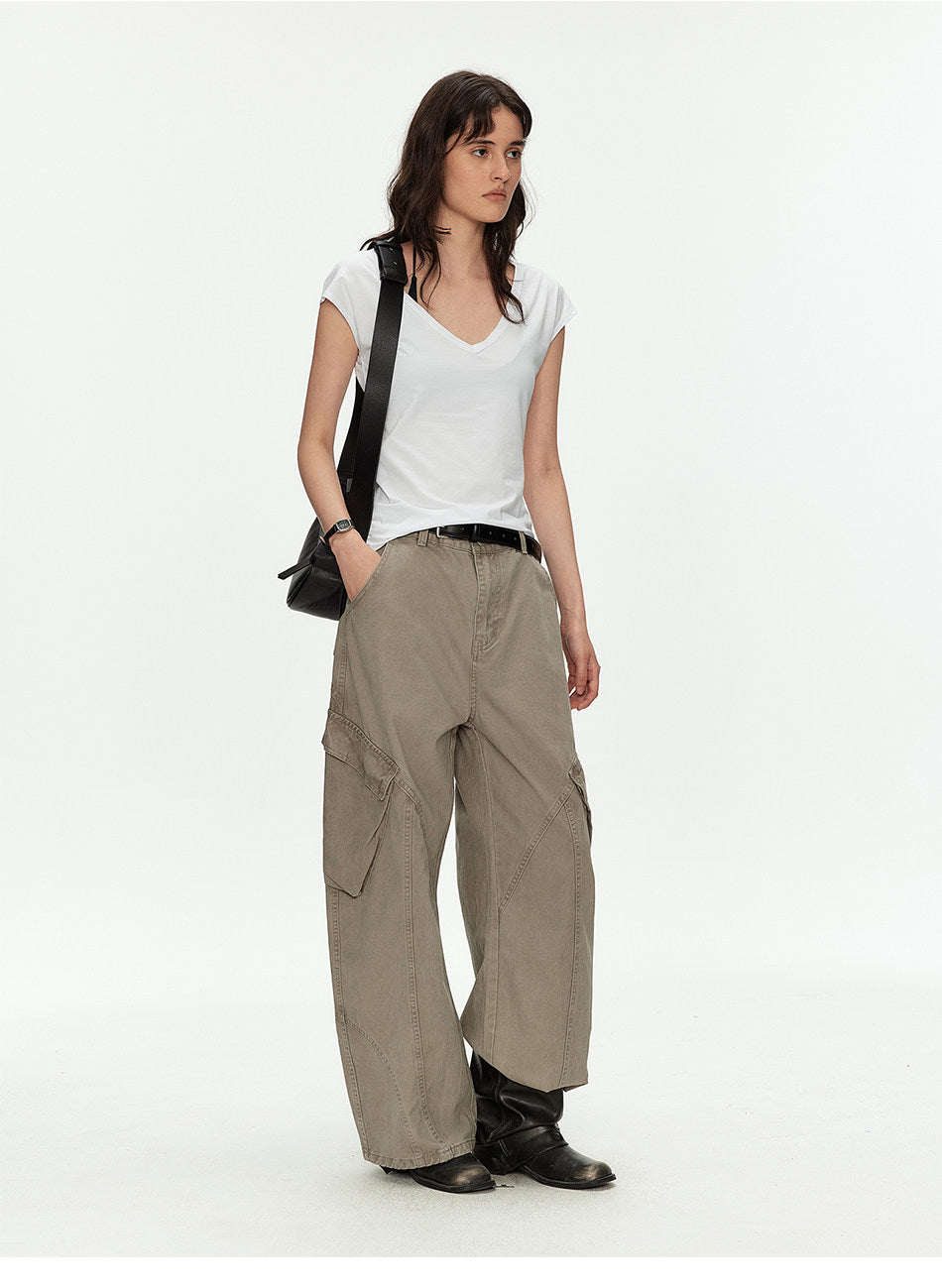 Casual Pants with Side Pockets and Retro Wash Finish