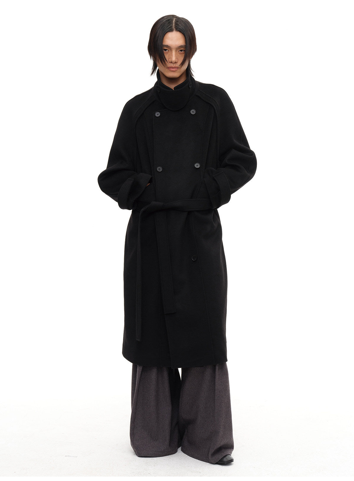 Double-breasted Raglan Coat with Belt
