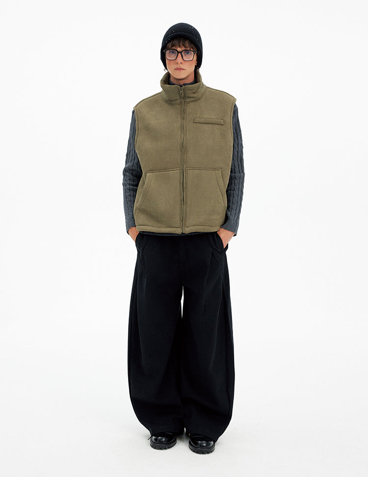 Suede Stand Collar Vest