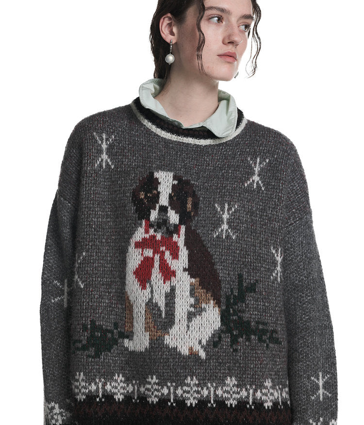 Jacquard Crew Neck Sweater