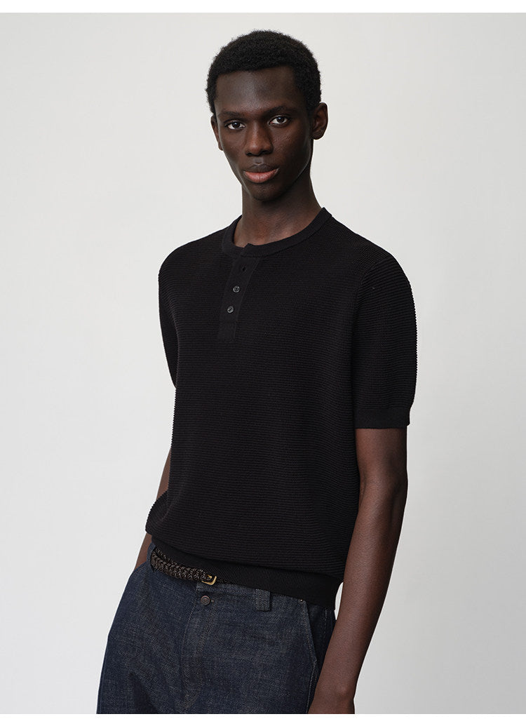 Waffle Henley Neck Knit Shirt