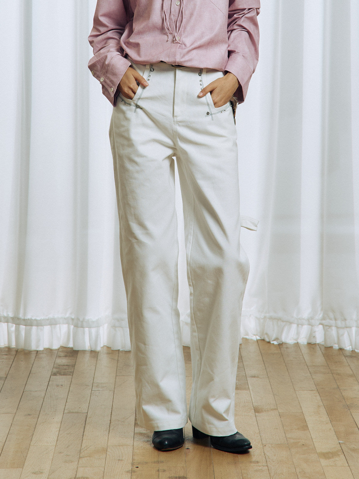 Rhinestone Stud Casual Pants