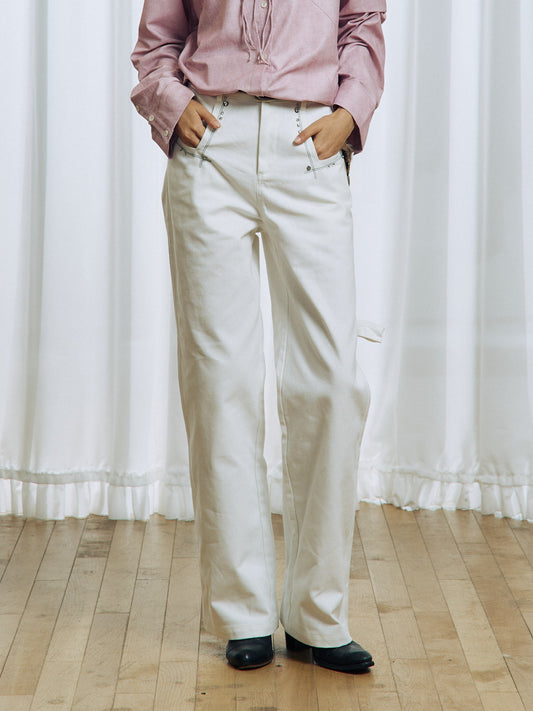 Rhinestone Stud Casual Pants