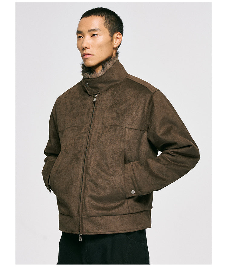 Mountain Carving Design Suede Jacket