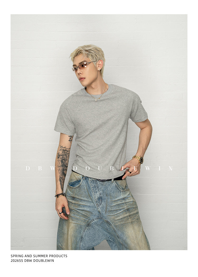 와플 질감 티셔츠