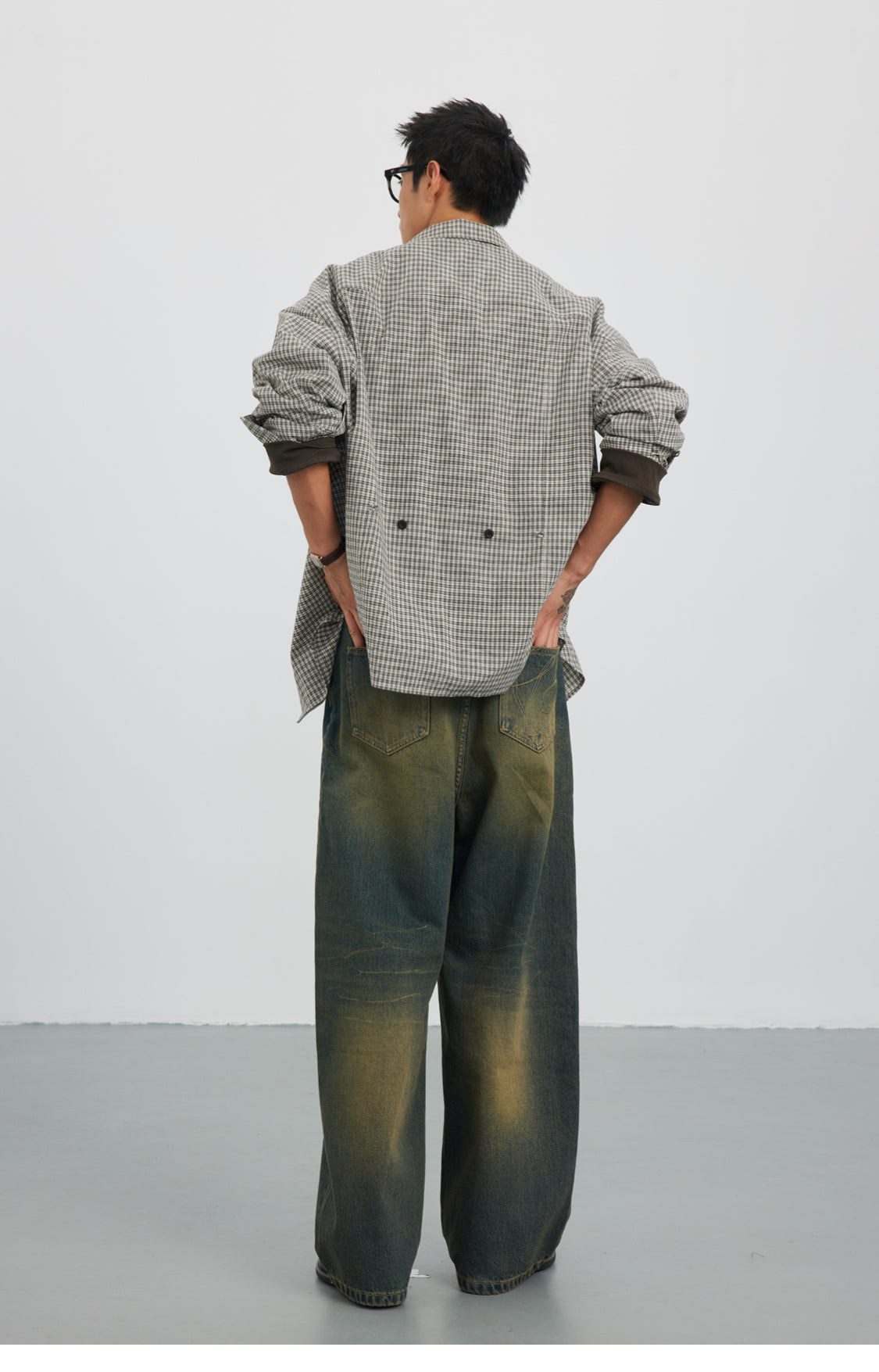 Straight Button Retro Fine Check Shirt