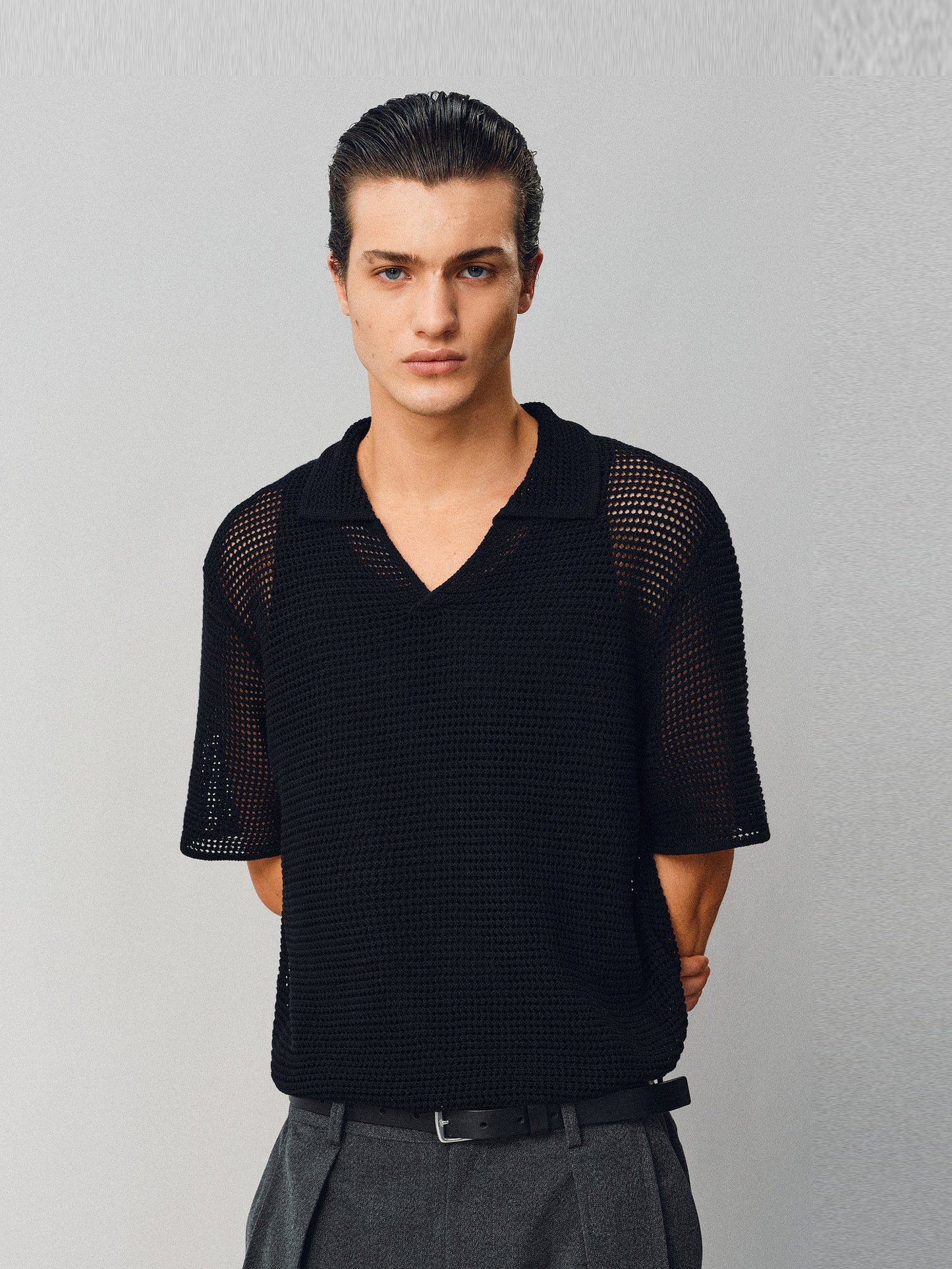 Hollow-knit Polo Shirt