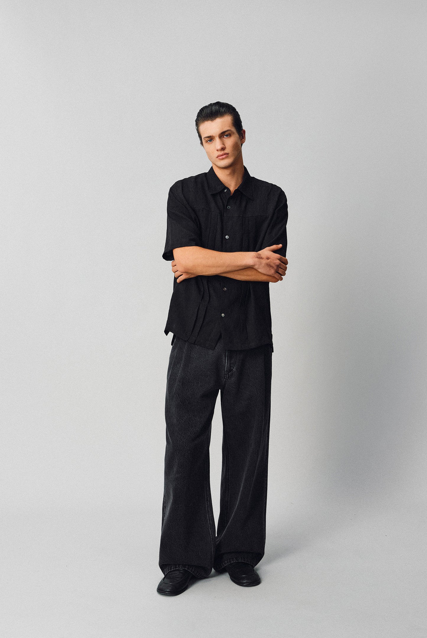 Wrinkled-effect Pleated Shirt