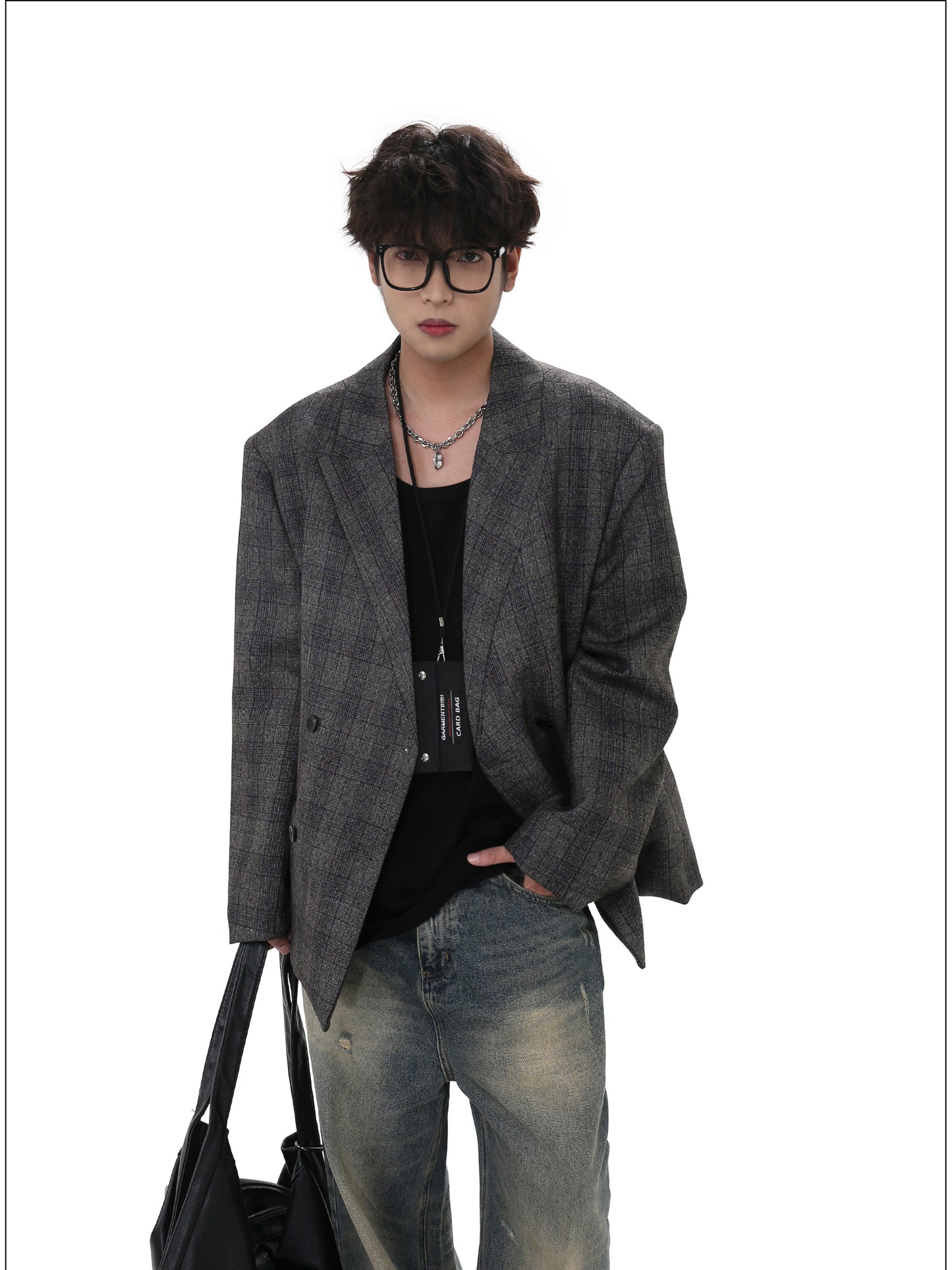 Faux Collar Check Pattern Jacket