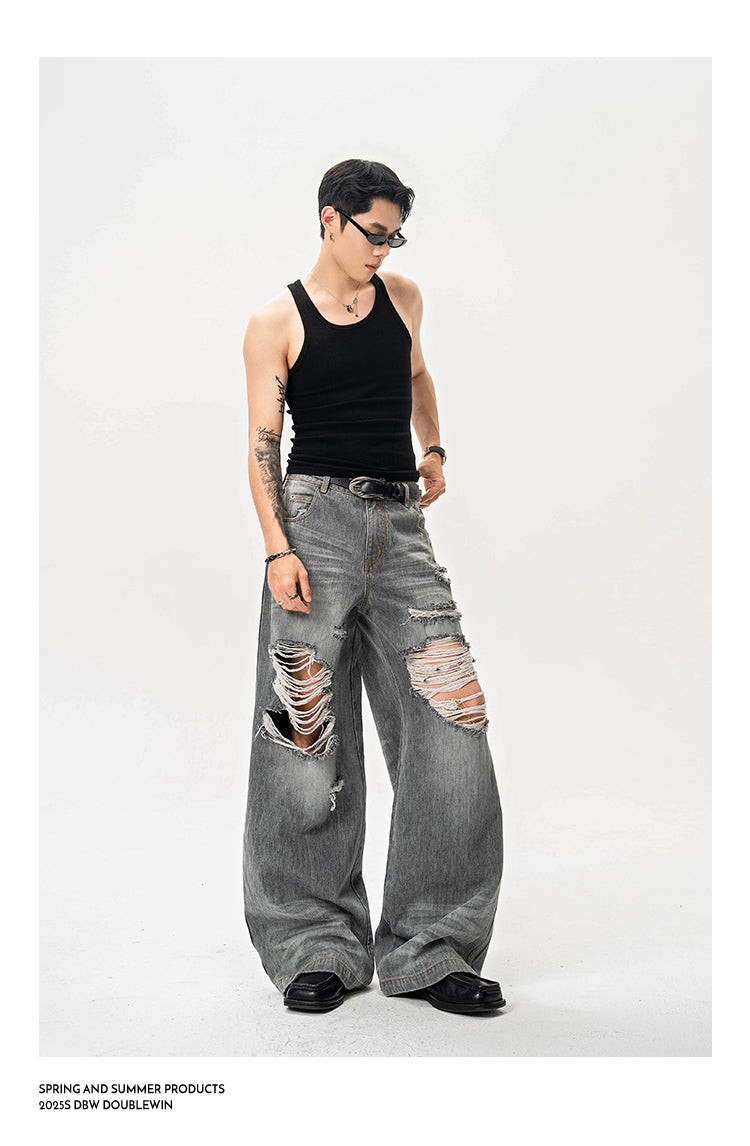 Washed and distressed jeans