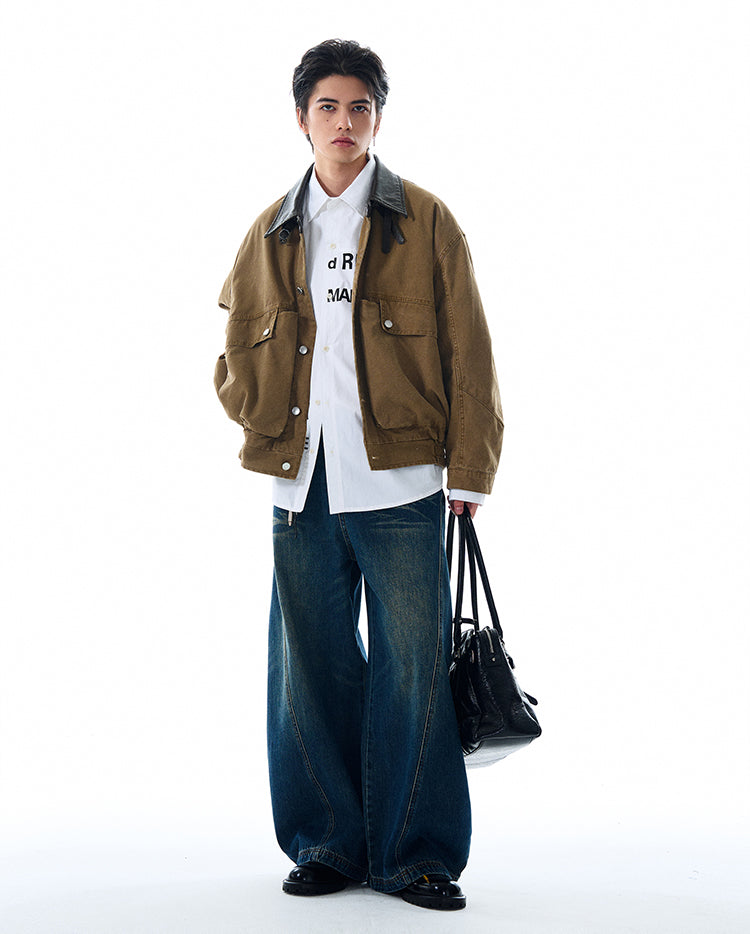 Leather Collar Patchwork Jacket