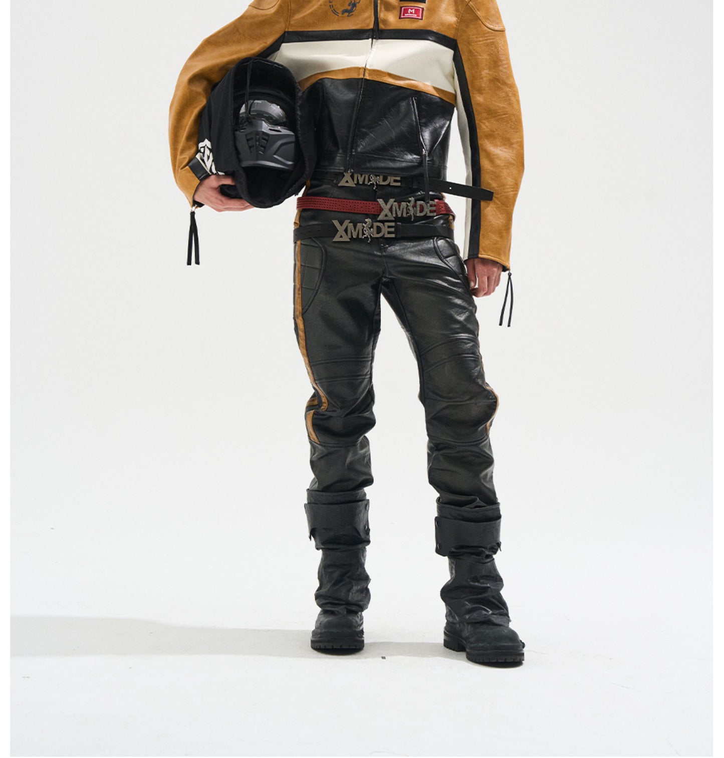 Contrast Color Leather Jacket