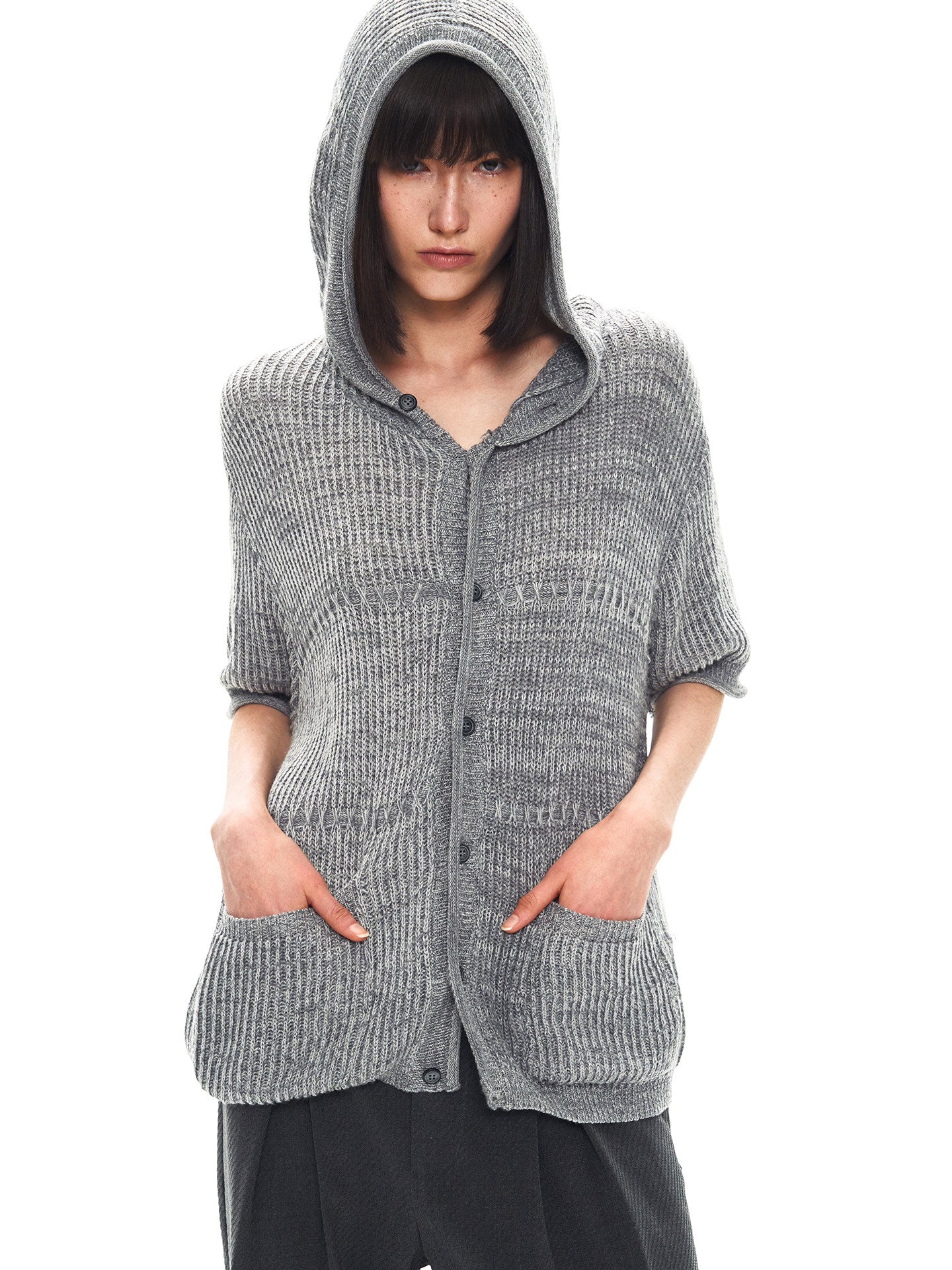 Double-Blend Yarn Hooded Knit Cardigan