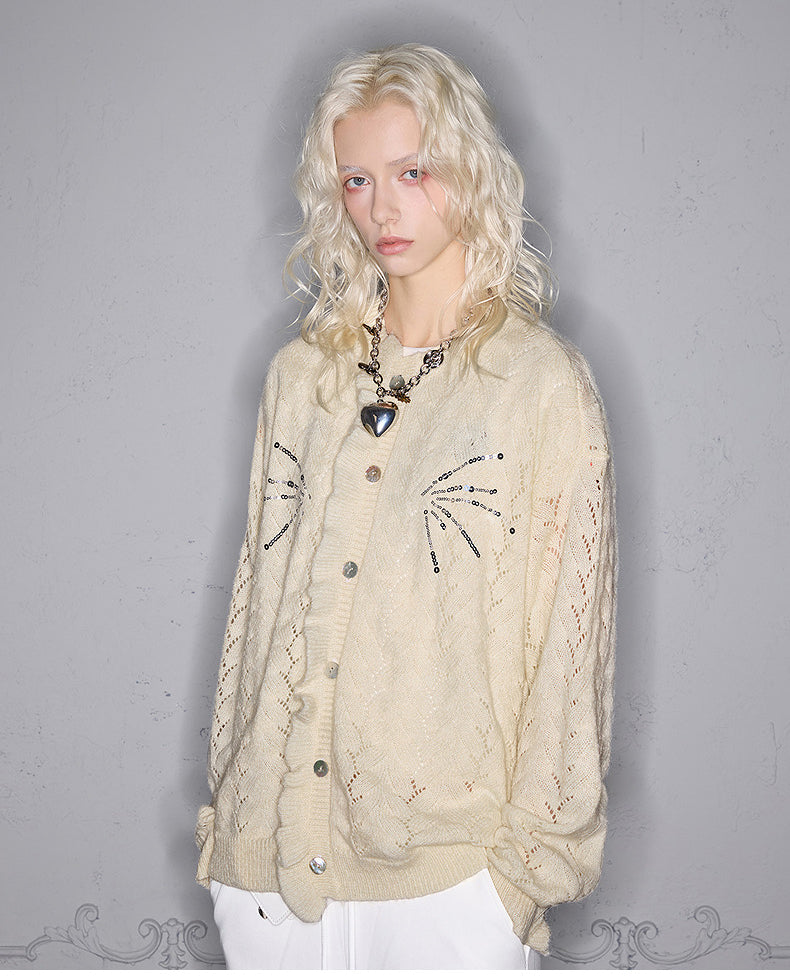 Sequined Hollow Cardigan