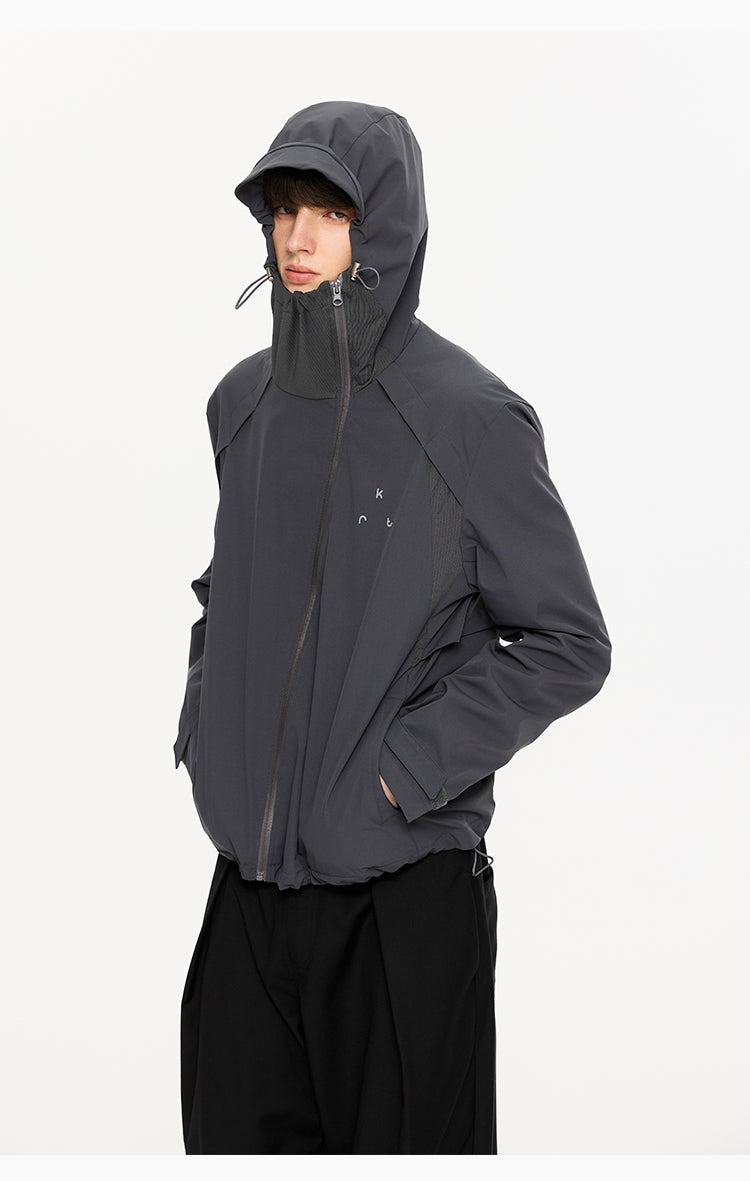 Diagonal Zipper Hooded Jacket