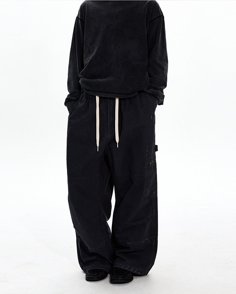 Distressed Finish Pleated Design Casual Pants