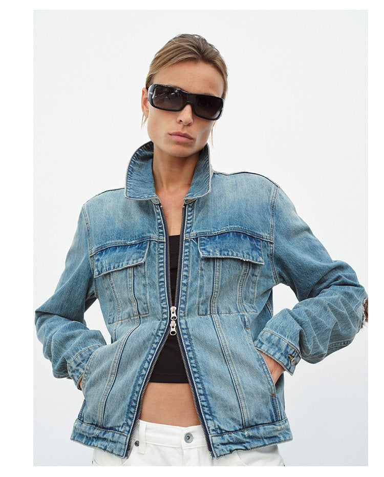 Double Zip Wash Denim Jacket