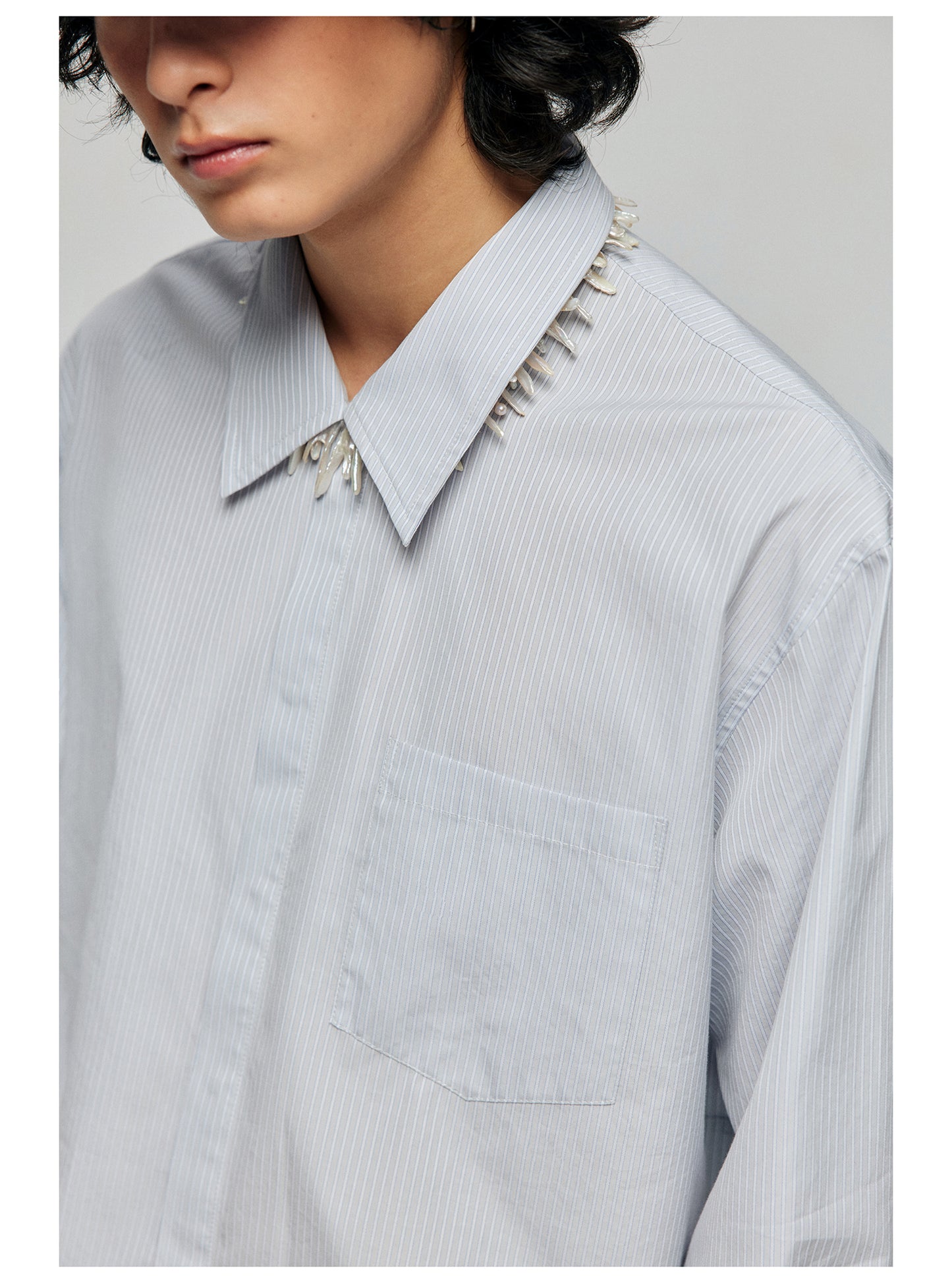 Wrinkled short loose lapel long sleeve shirt