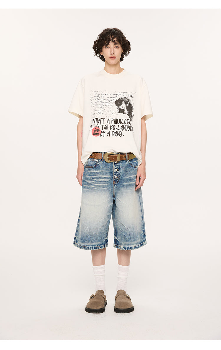 Button-down denim shorts