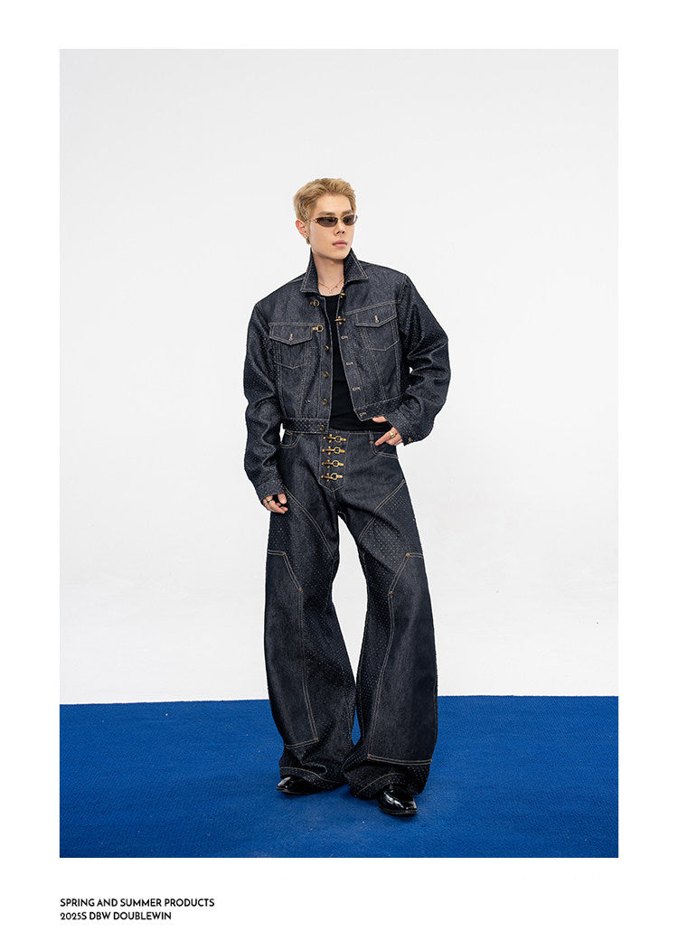 Wide-leg jeans with laser-cut detailing