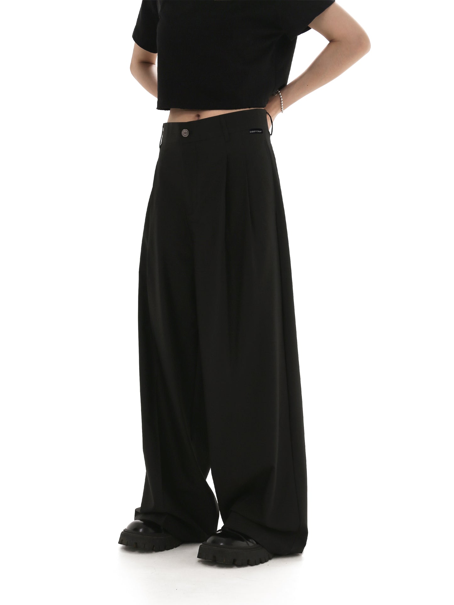 Draped wide-leg casual pants