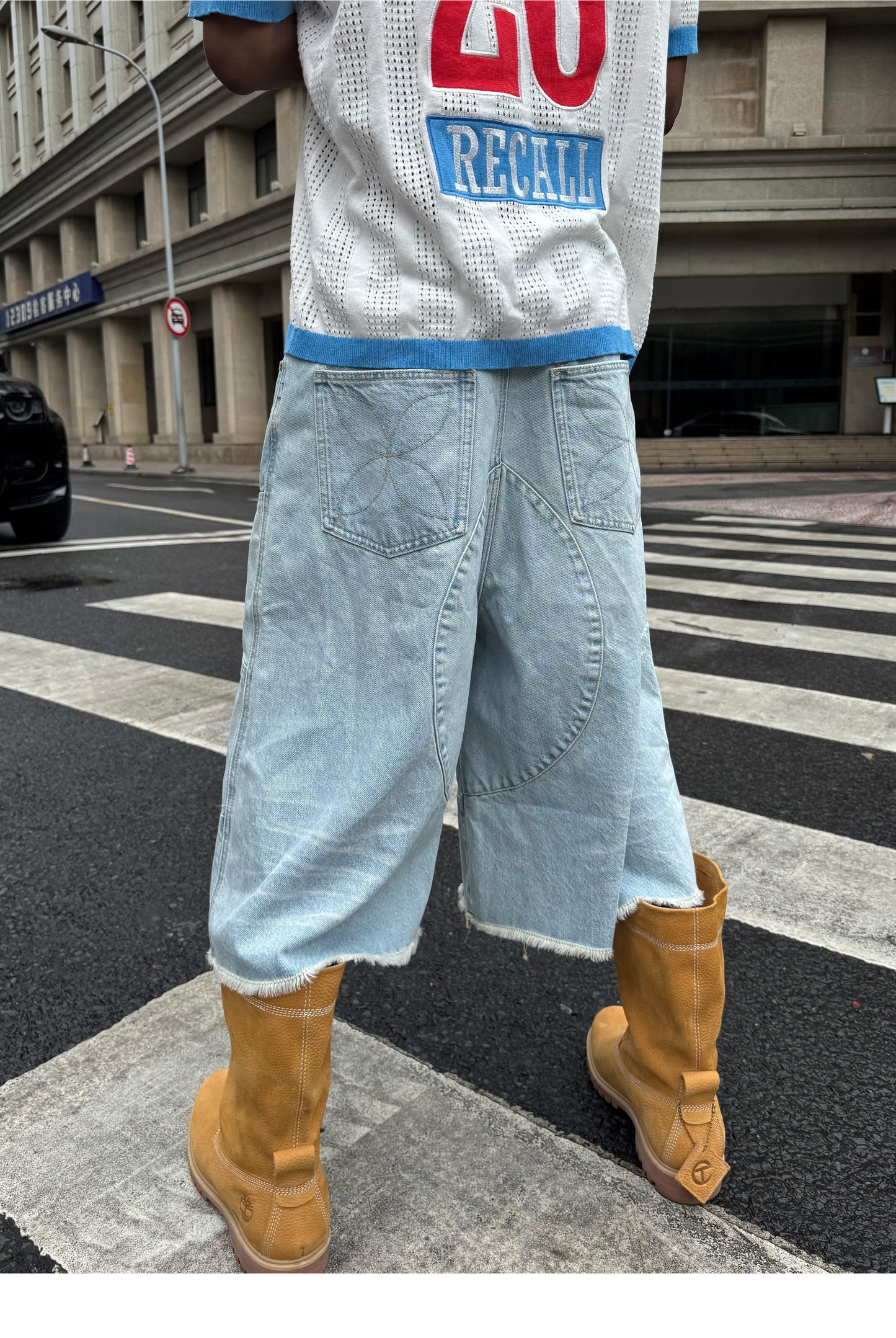 Vintage Whisker-Washed Loose-Fit Denim Shorts