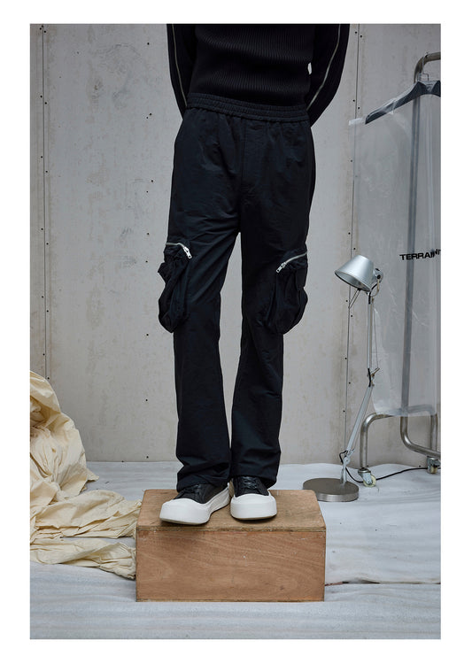 Three-dimensional pocket zipper straight pants