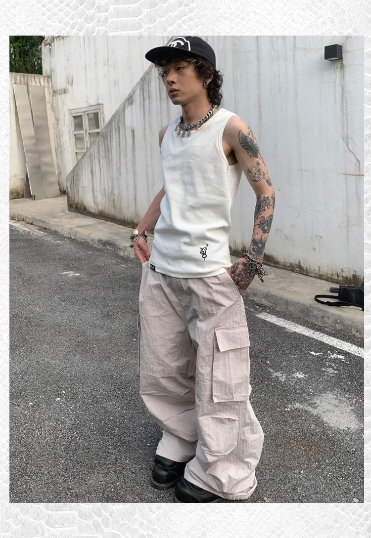 Straight Wide Side Pocket Cargo Pants