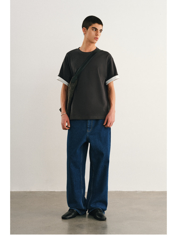 Double layer T-shirt with folded sleeves