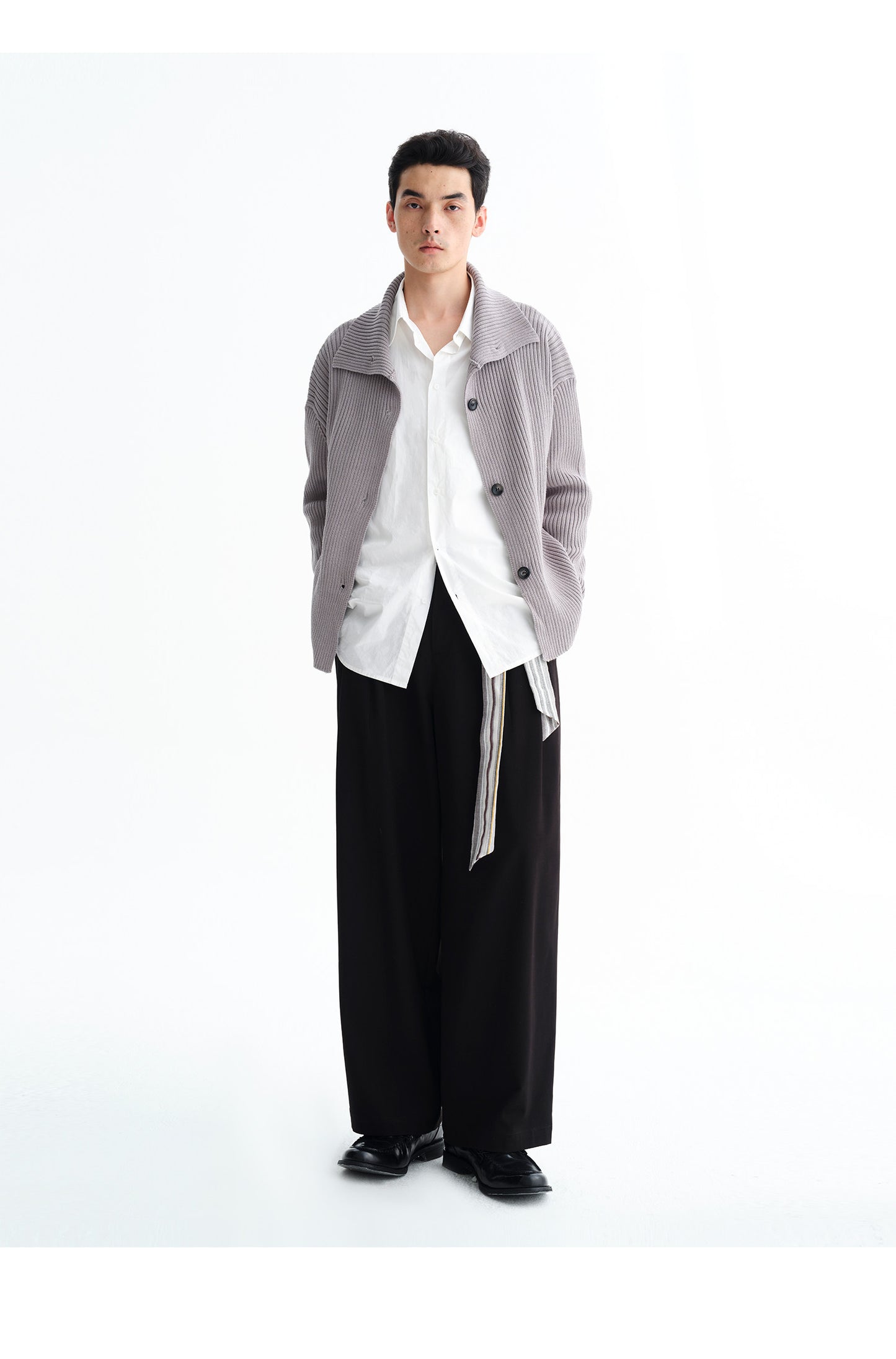 High-Neck Rib-Knit Cardigan