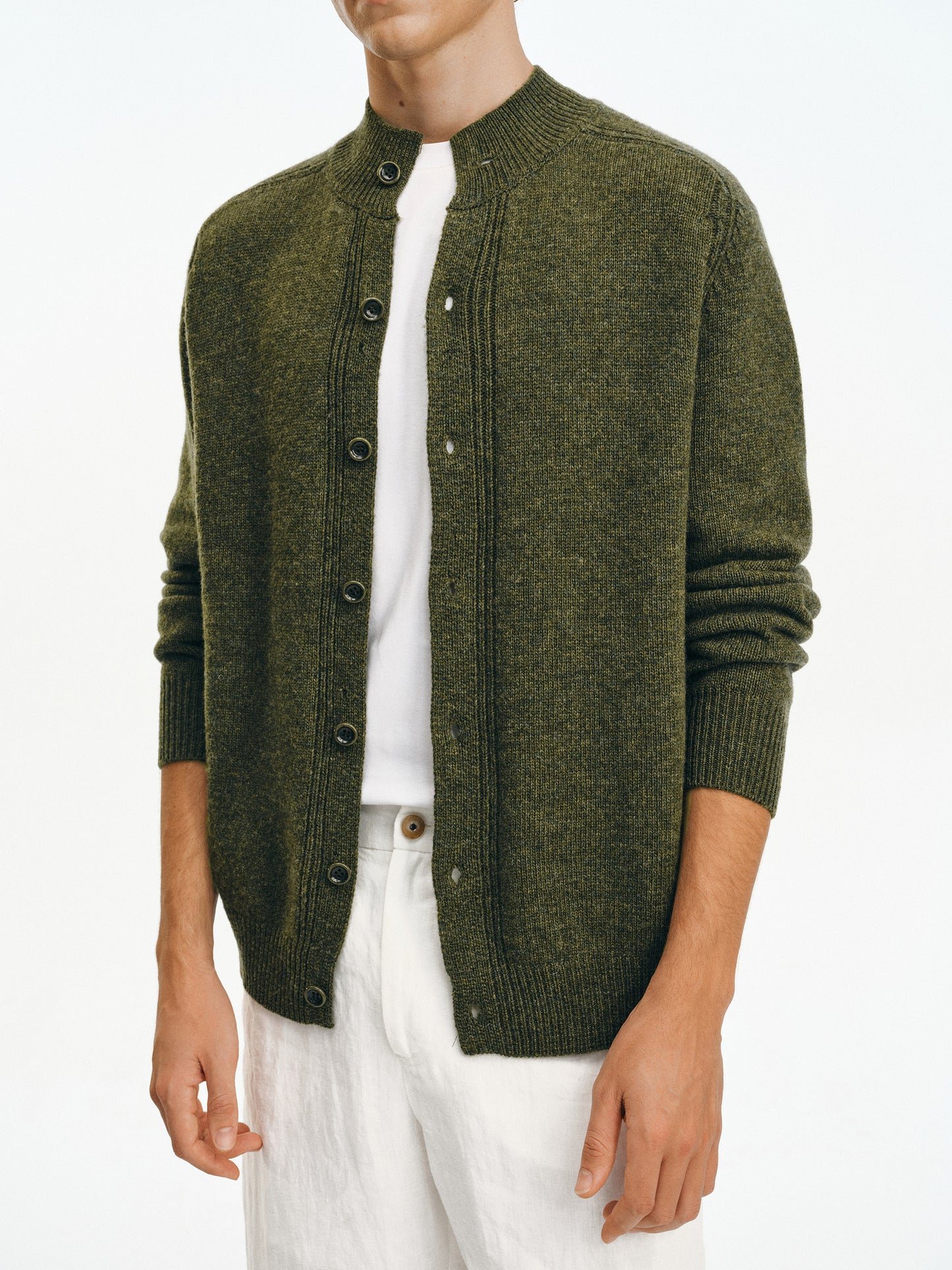 Wool Half-High Collar Cardigan