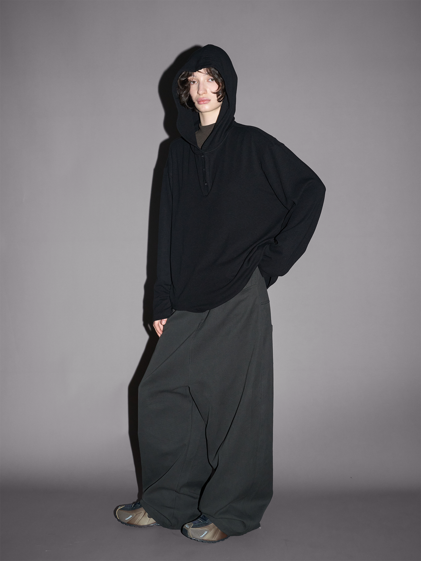 Henry Collar Hooded T-Shirt