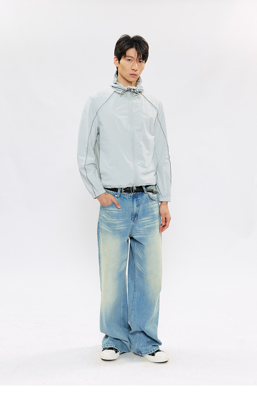 Wide-leg casual jeans with whiskers