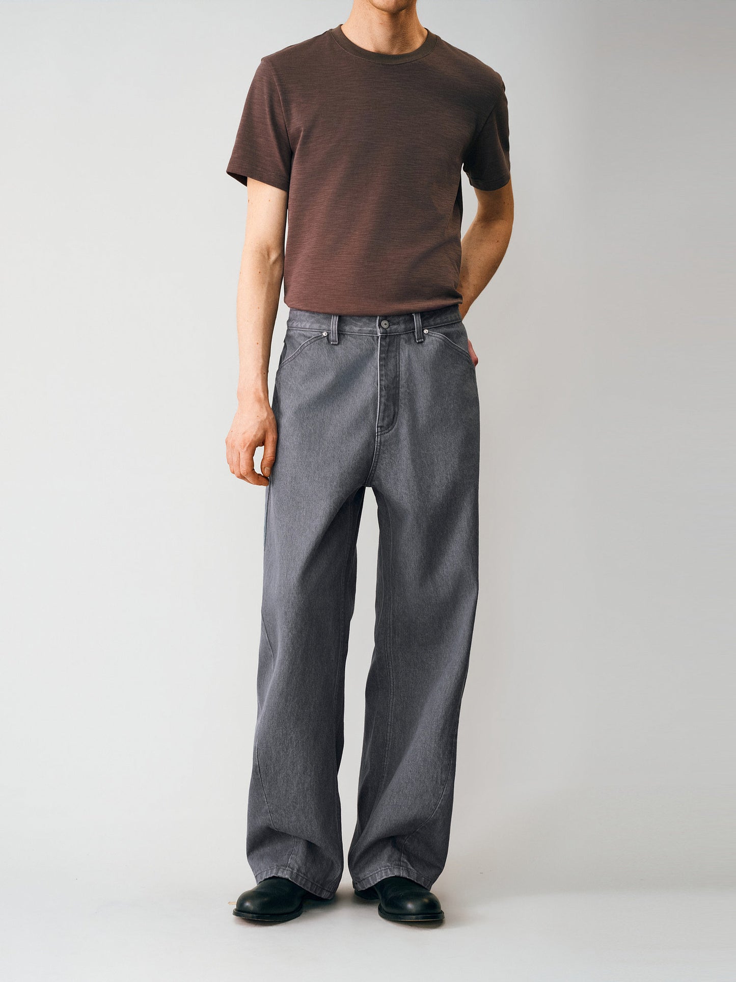 Diagonal Stitching Denim Pants