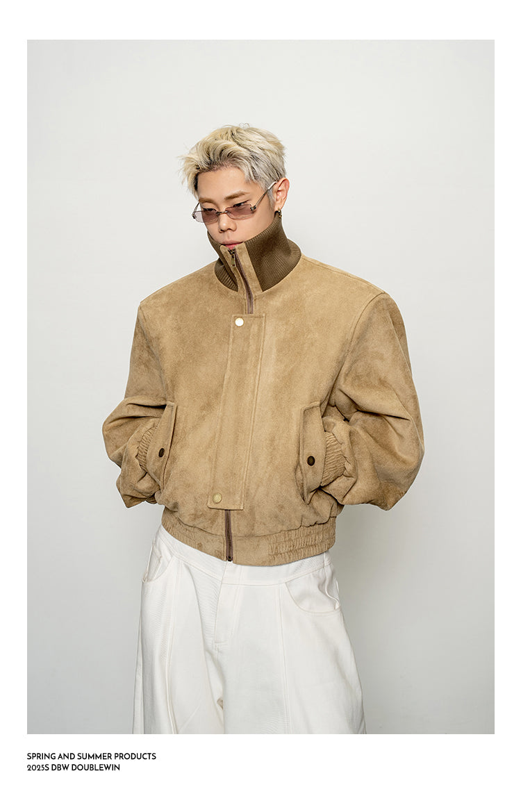 Suede Rib High-Neck Short Jacket