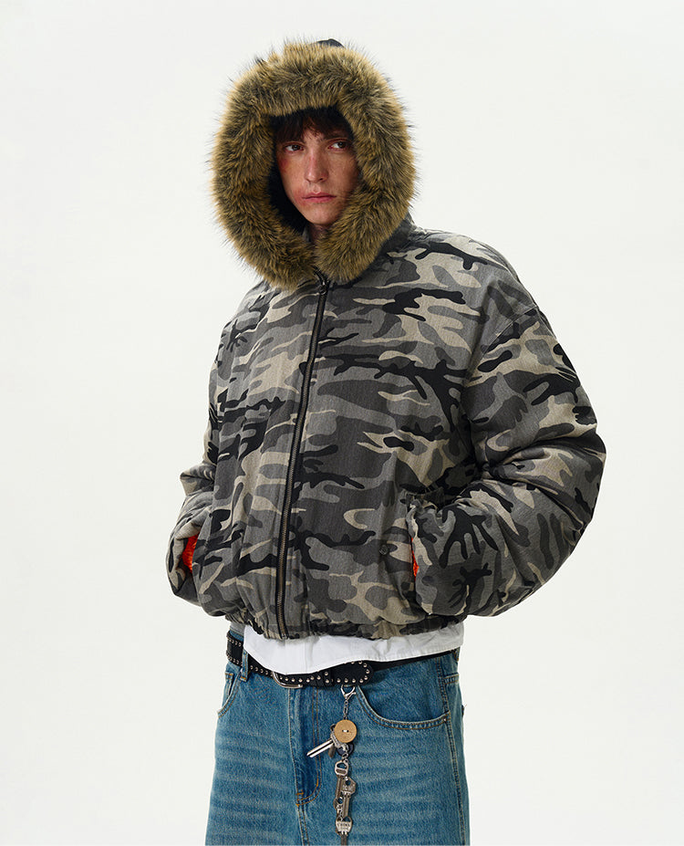 Retro Camouflage Bomber Workwear Cotton Jacket