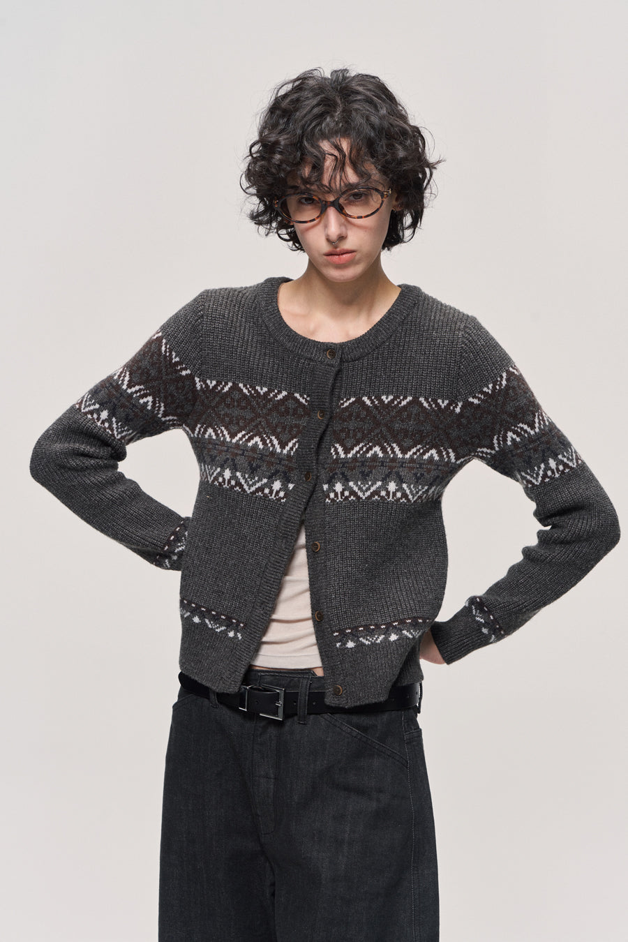 Jacquard wool blend cardigan