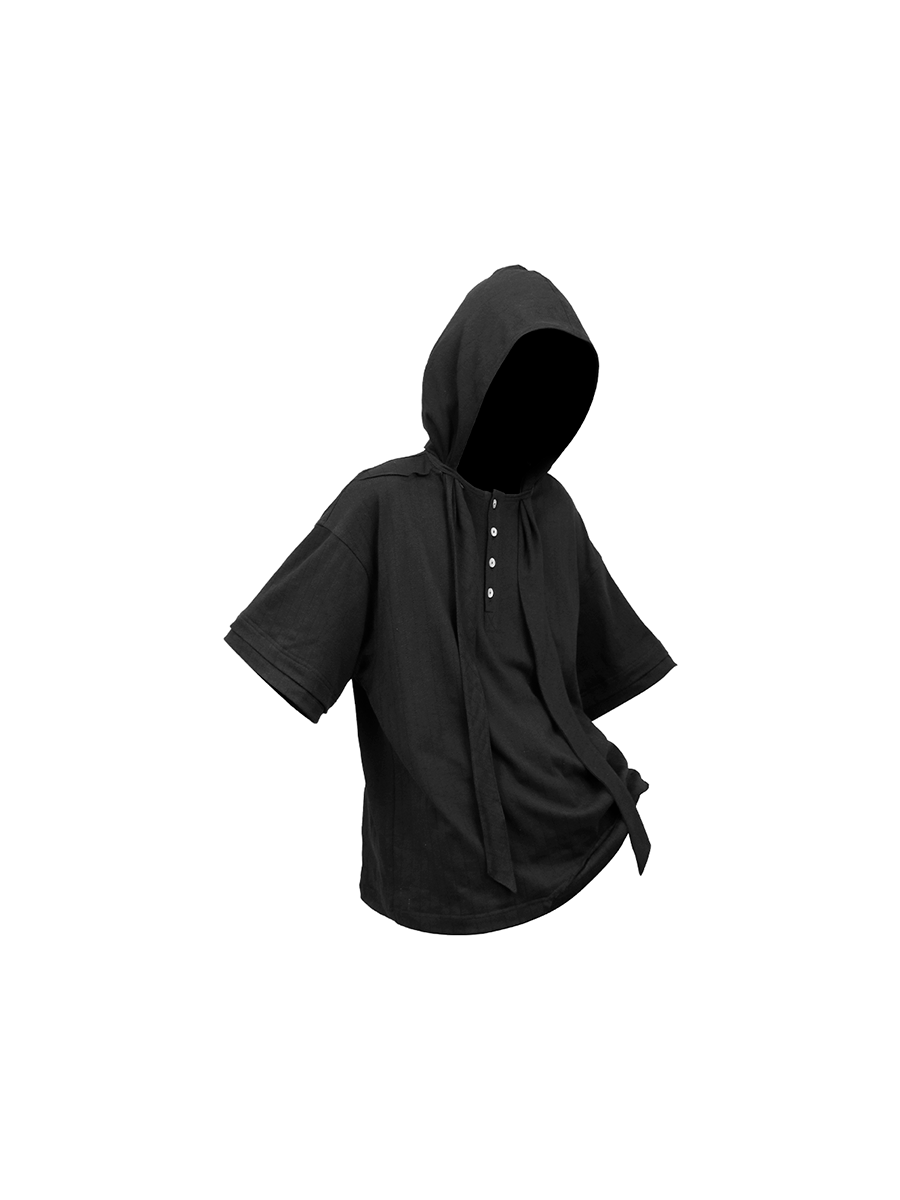 Hooded Henley-neck T-shirt