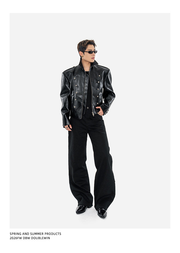 Matte Lychee-Textured Silhouette Leather Jacket