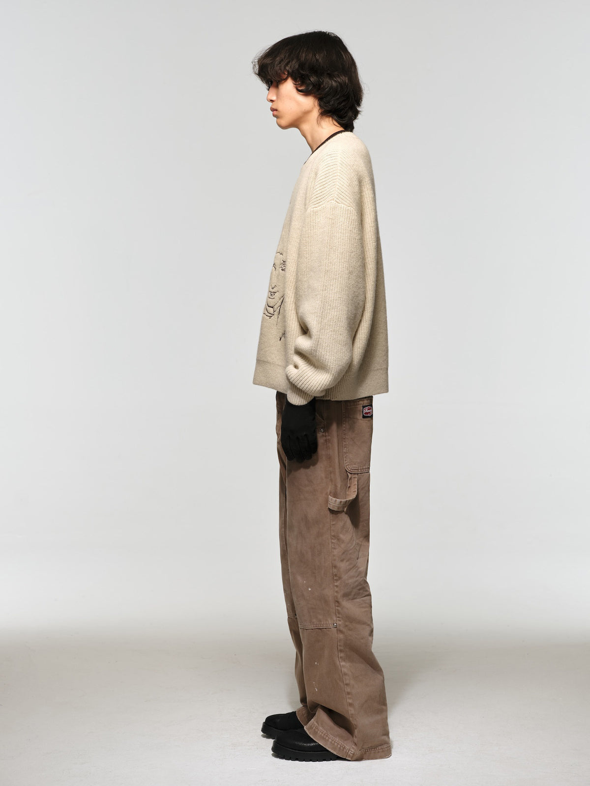 Wool Round-Neck Sweater with Embroidery