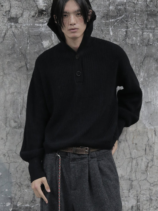 Large lapel button knit