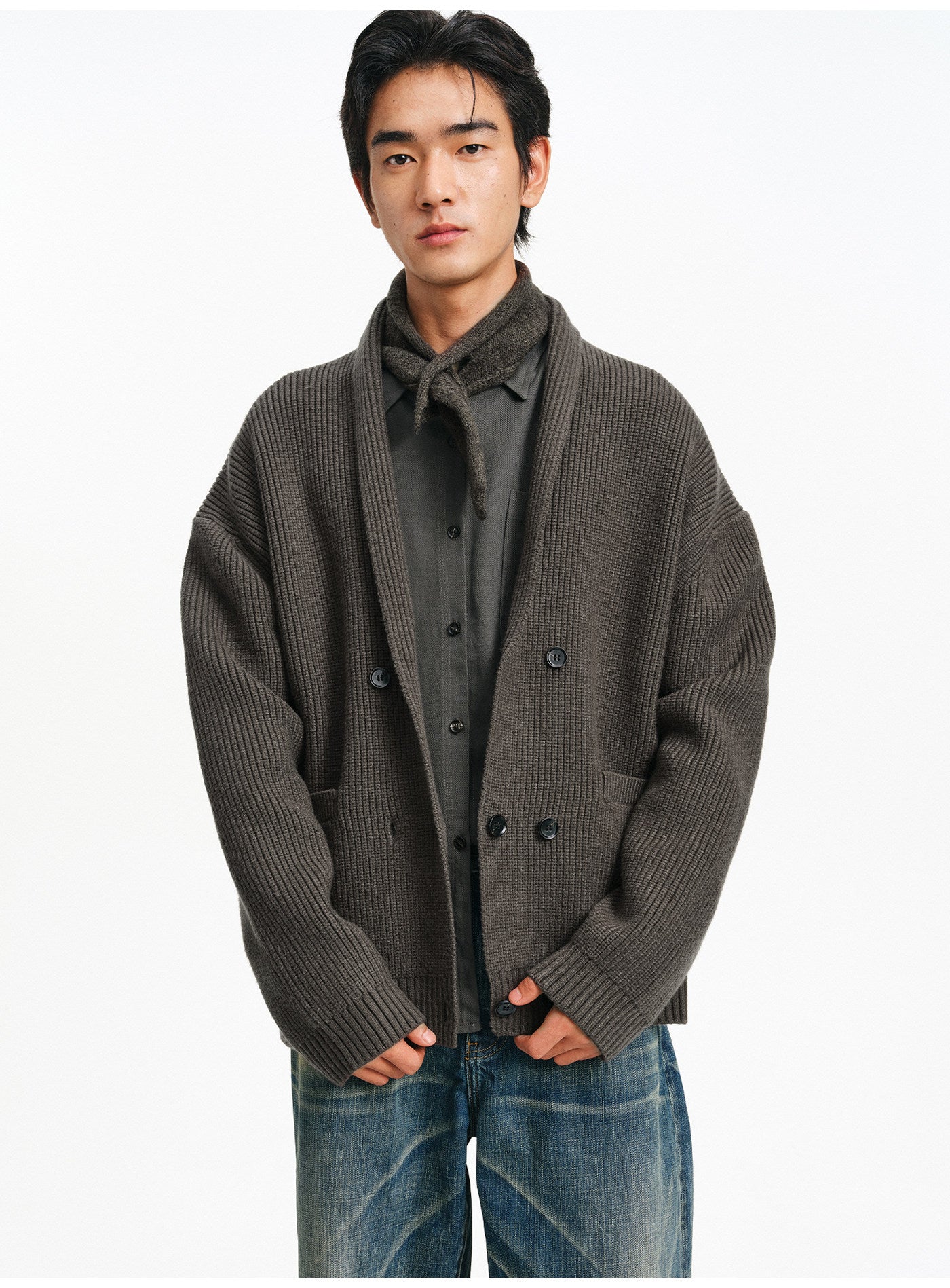 Shawl Collar Double-Breasted Cardigan