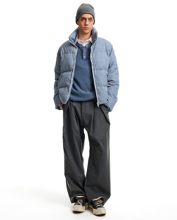 Stand Collar Check Pattern Down Jacket