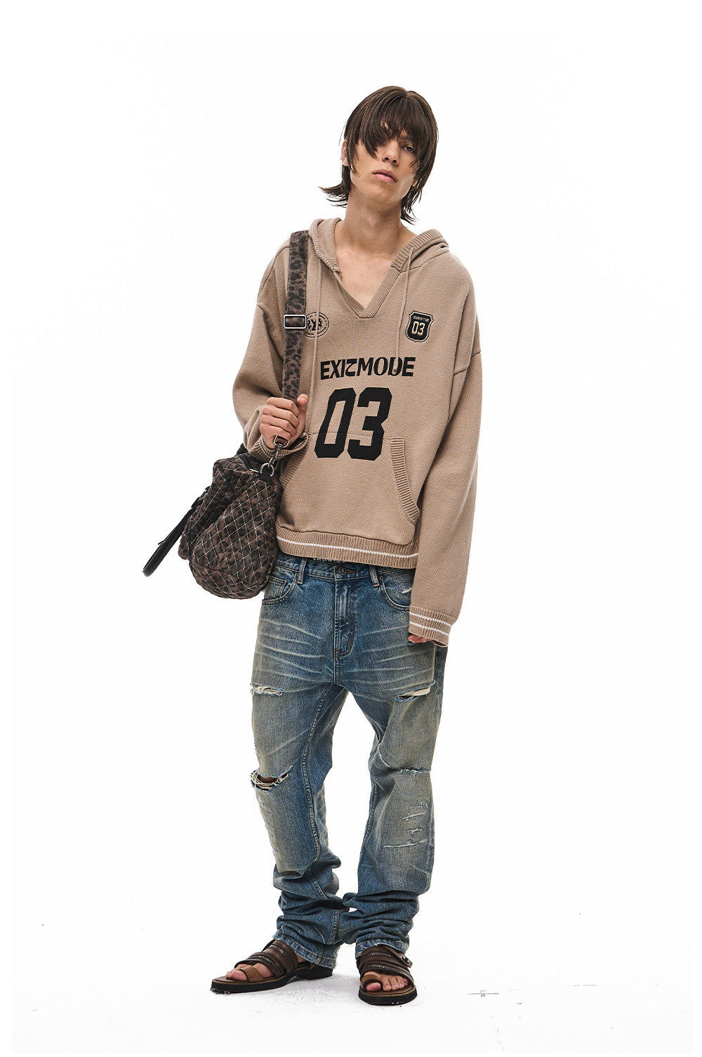 V-Neck Sweater with Embroidered Hood