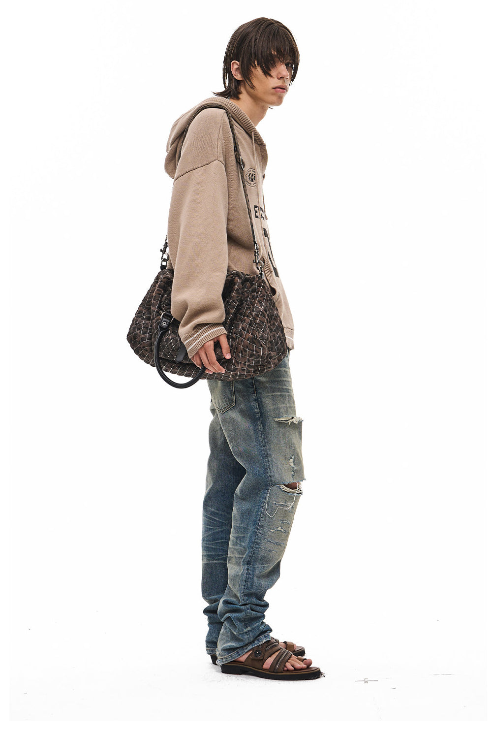 V-Neck Sweater with Embroidered Hood