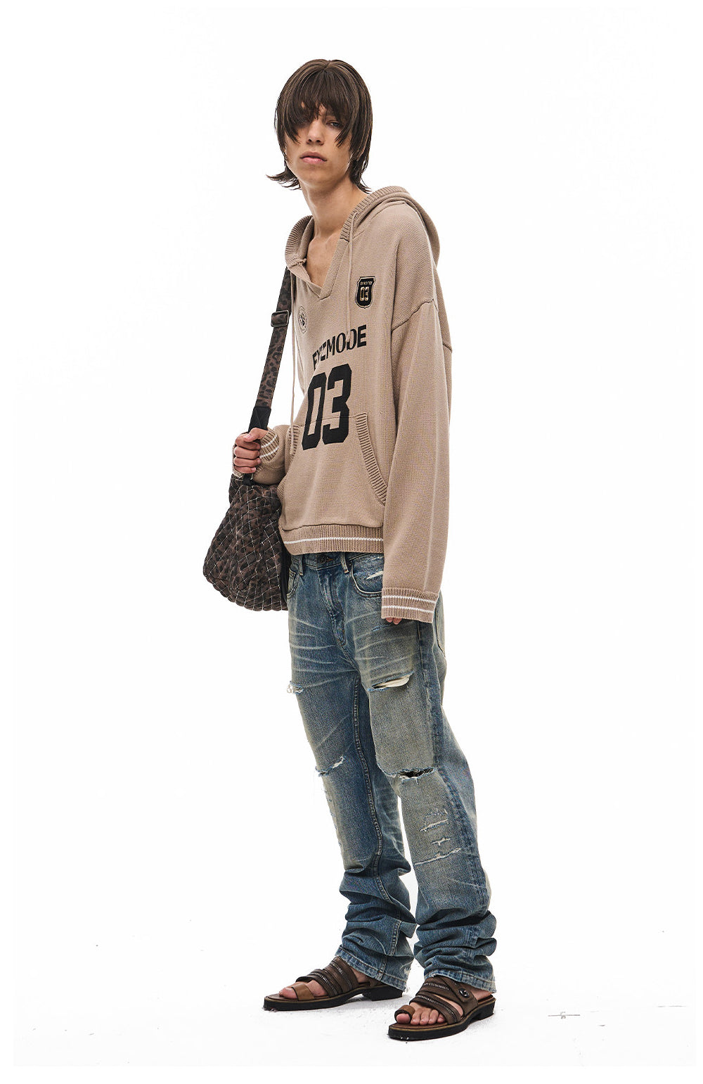 V-Neck Sweater with Embroidered Hood