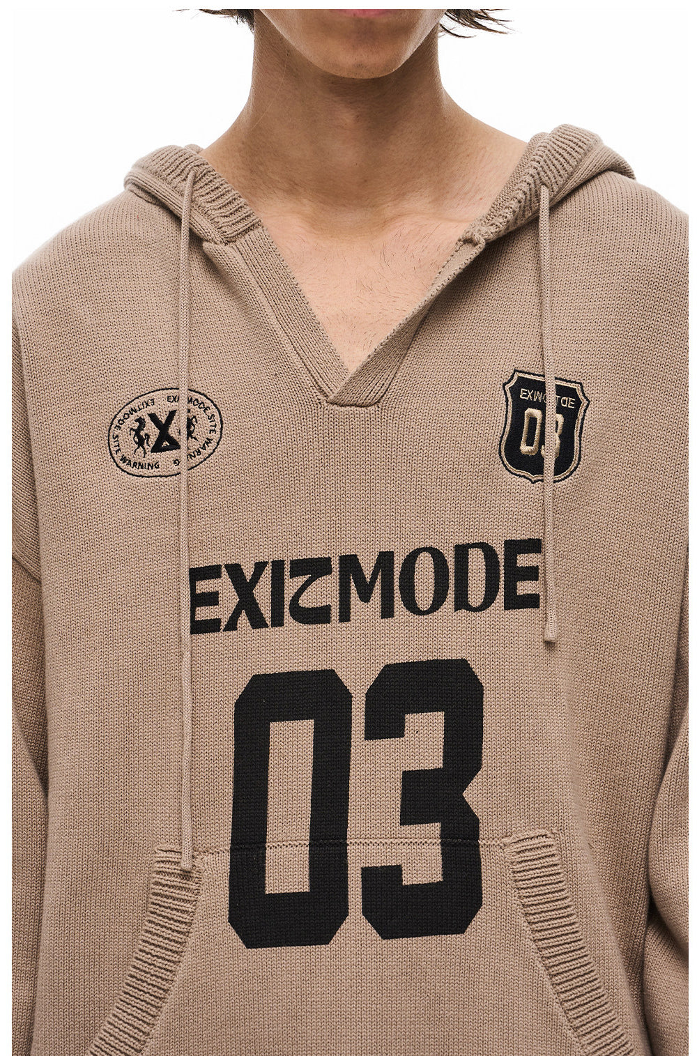 V-Neck Sweater with Embroidered Hood
