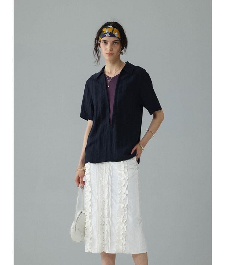 Faux Two-Piece V-Neck Pullover Shirt
